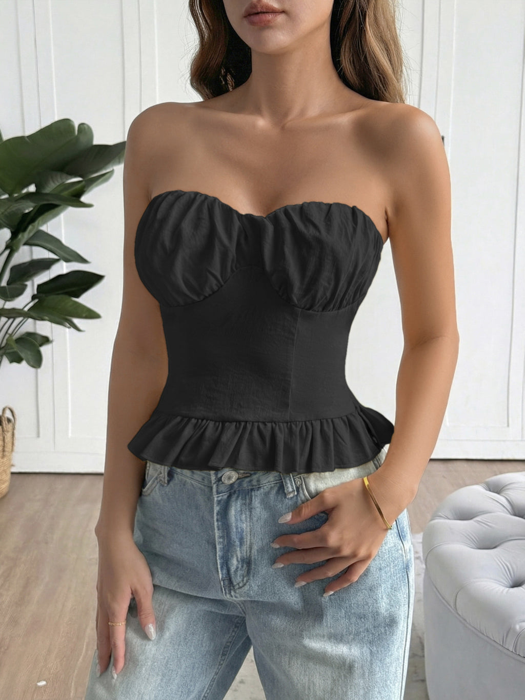 Ruffled hem tube top for women - Godess beauty  #