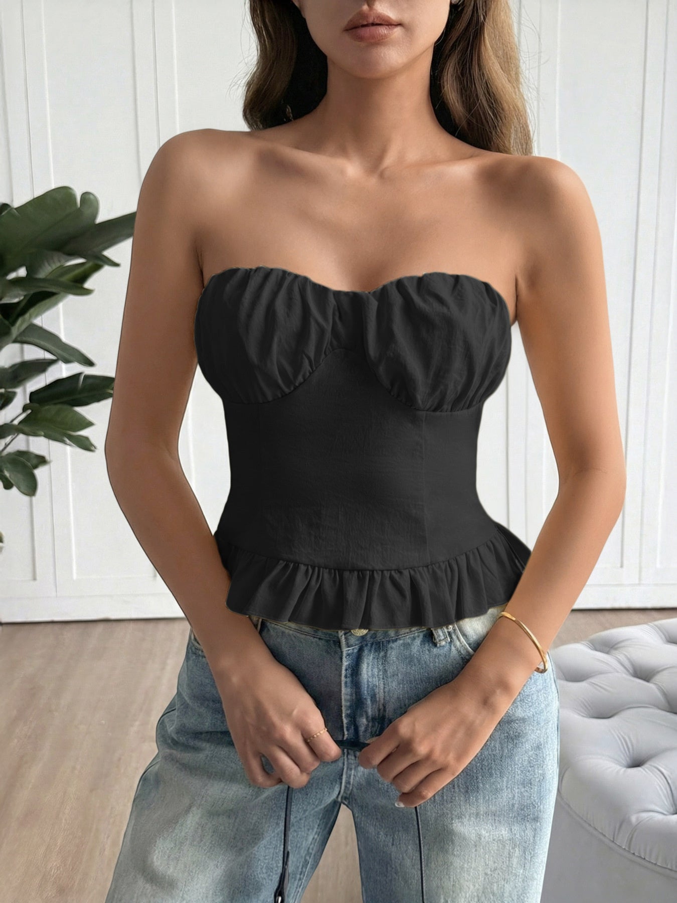 Ruffled hem tube top for women - Godess beauty  #