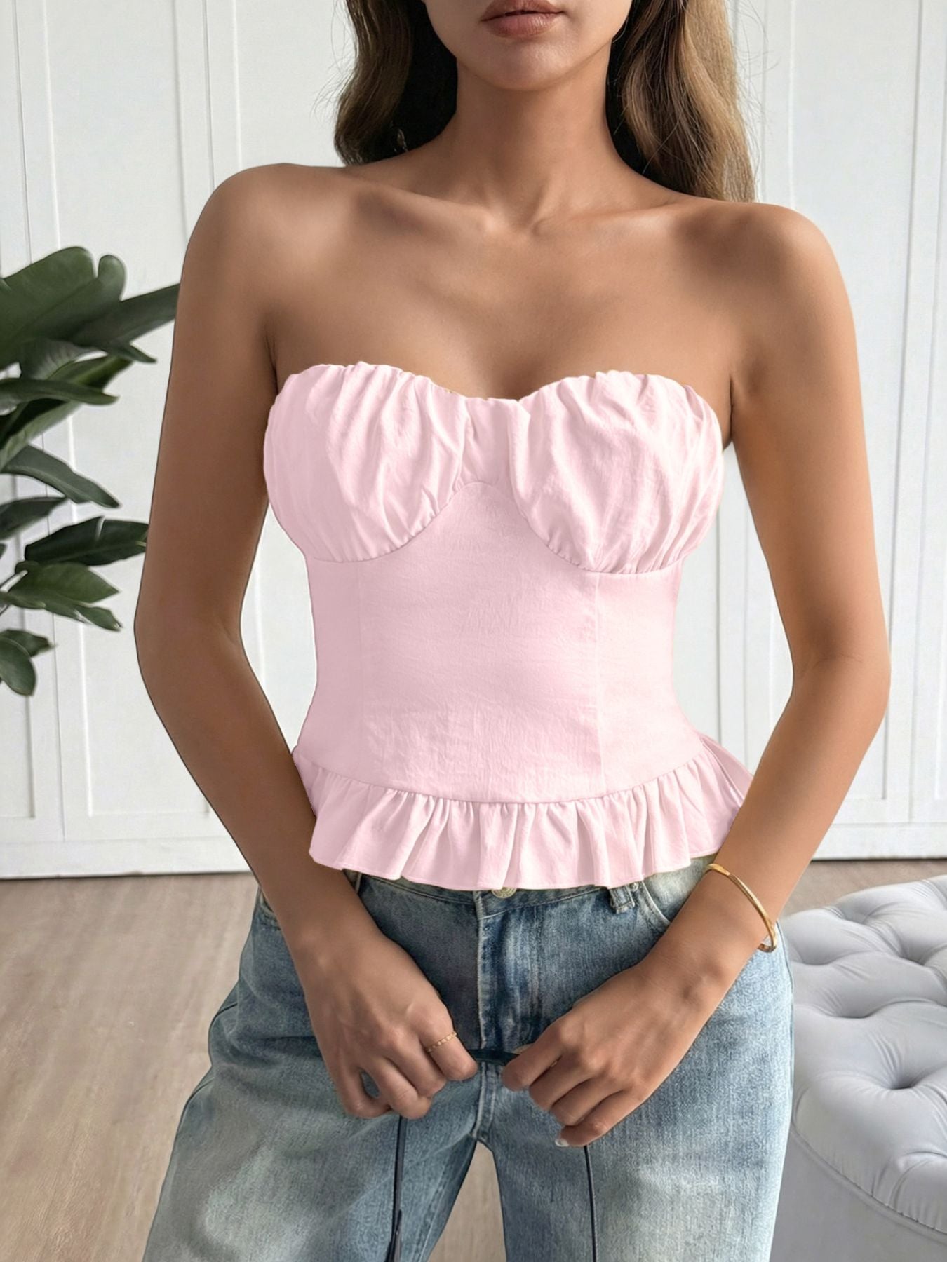 Ruffled hem tube top for women - Godess beauty  #