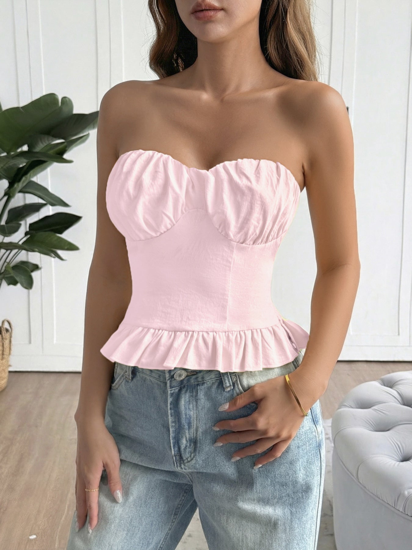 Ruffled hem tube top for women - Godess beauty  #