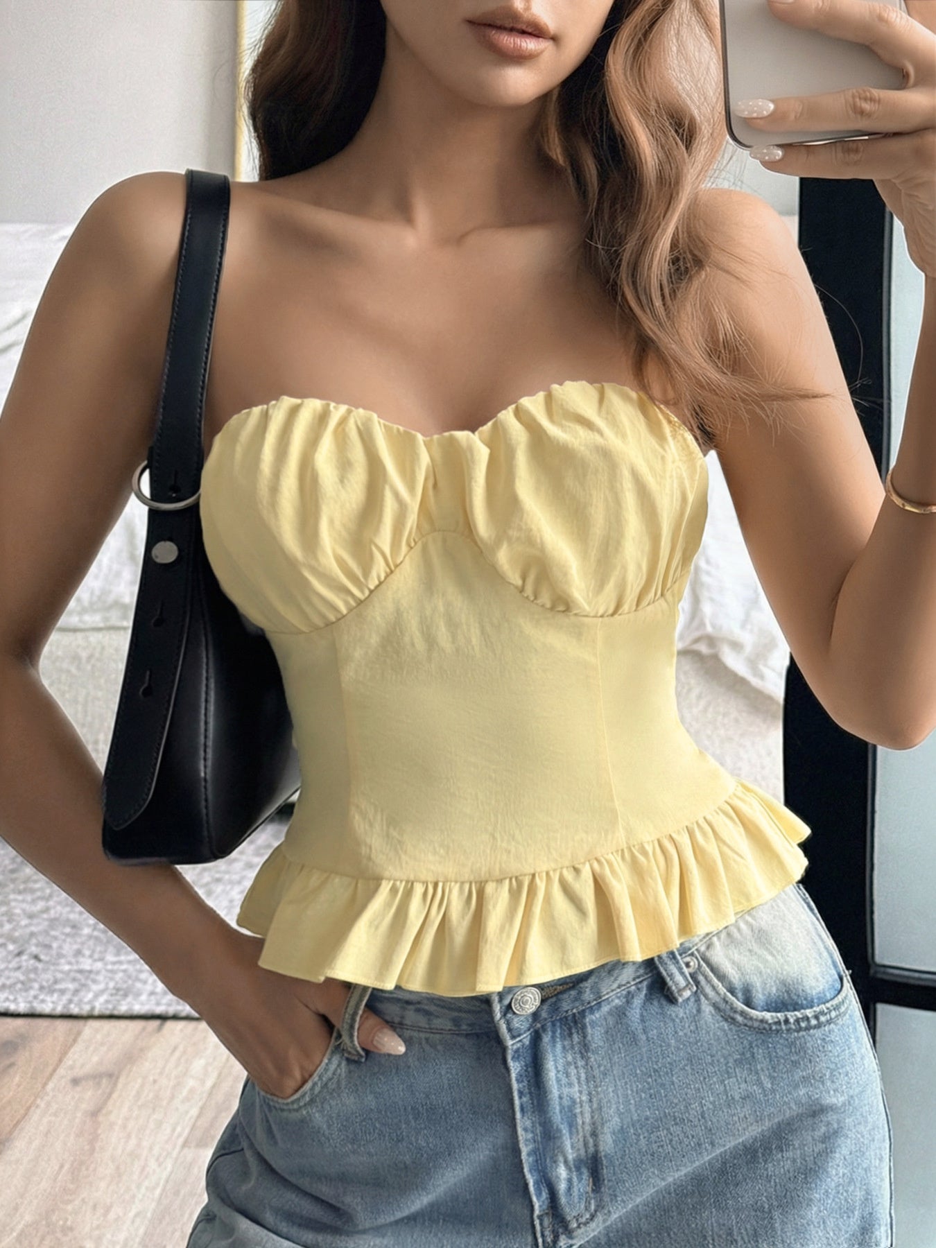 Ruffled hem tube top for women - Godess beauty  #