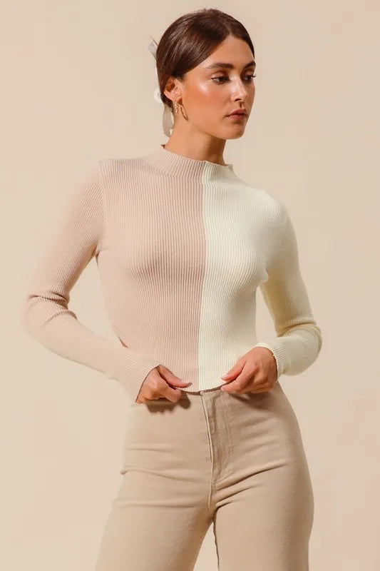 SO ME Color Block Fitted Crop Sweater Top - Godess beauty  #