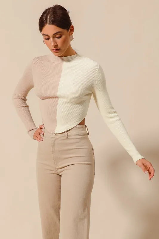 SO ME Color Block Fitted Crop Sweater Top - Godess beauty  #