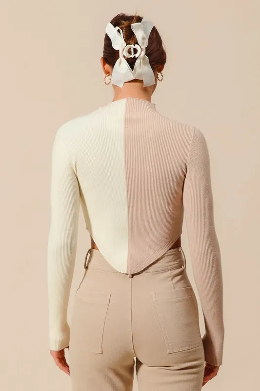 SO ME Color Block Fitted Crop Sweater Top - Godess beauty  #