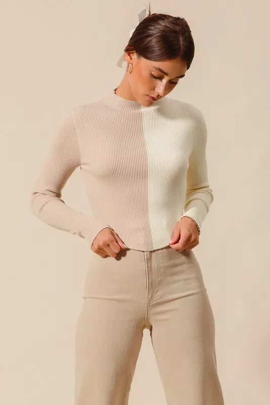 SO ME Color Block Fitted Crop Sweater Top - Godess beauty  #