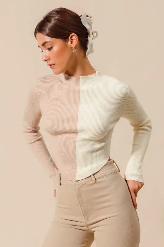 SO ME Color Block Fitted Crop Sweater Top - Godess beauty  #