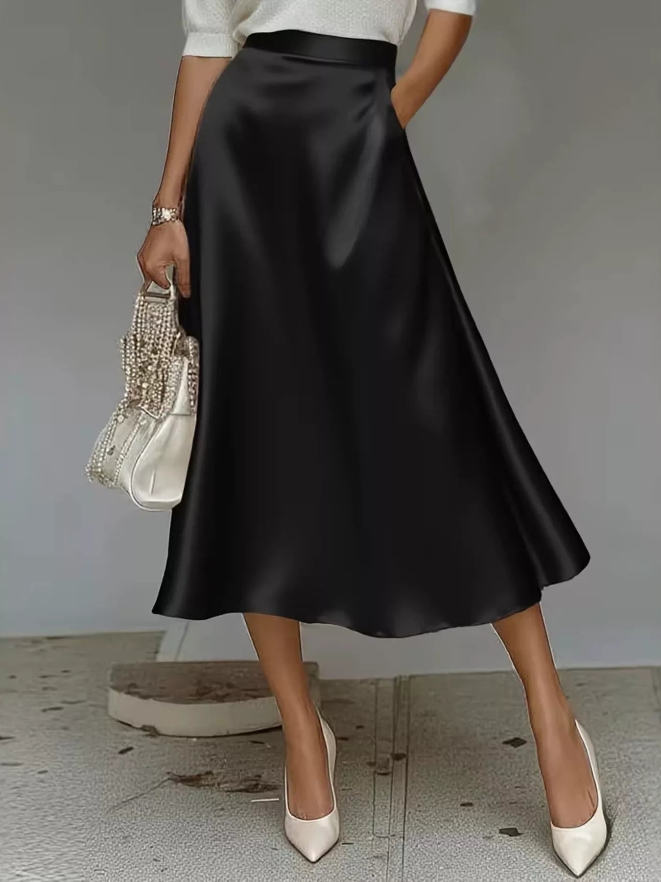 Satin Midi Skirt - Godess beauty  #