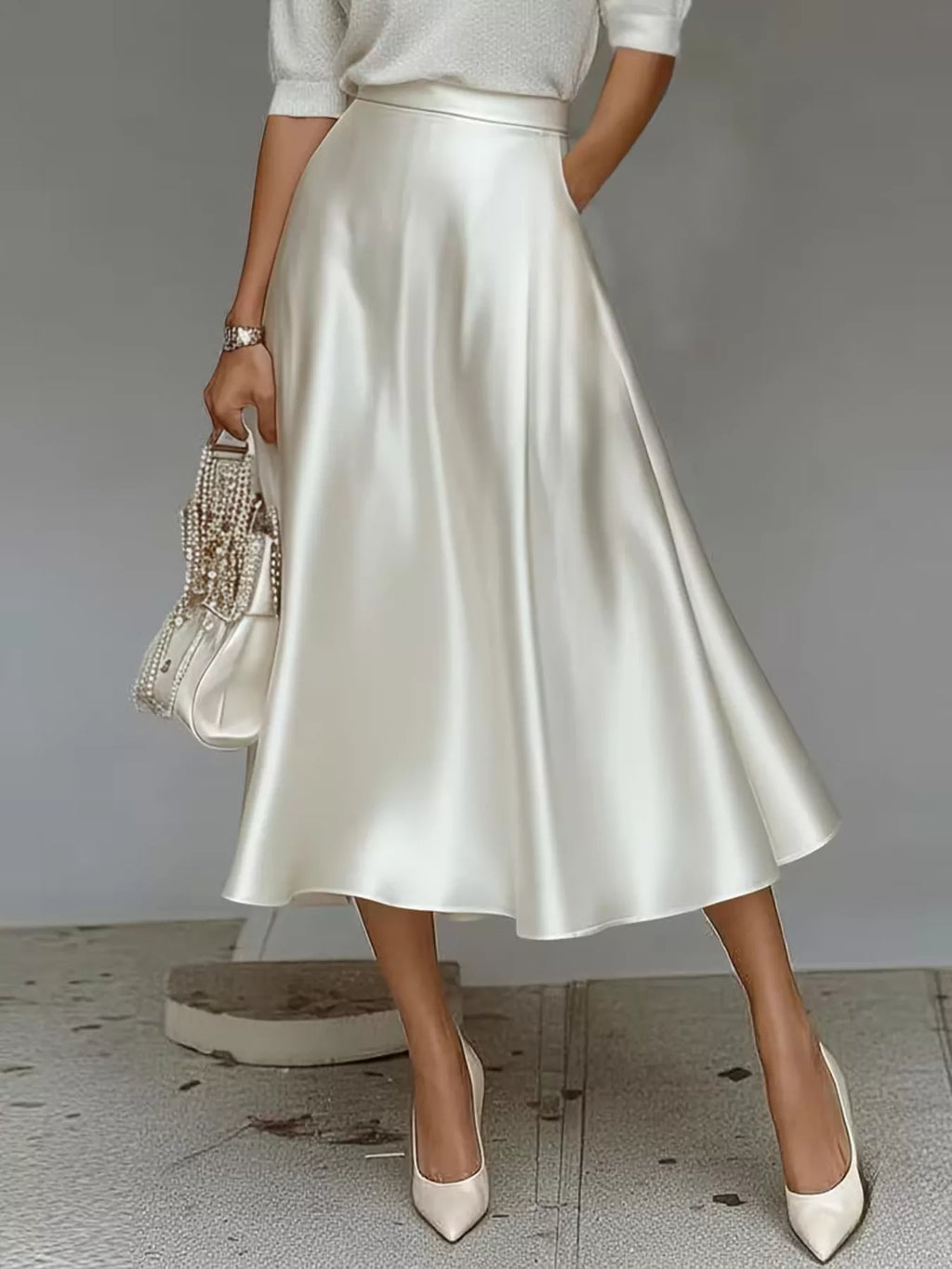 Satin Midi Skirt - Godess beauty  #