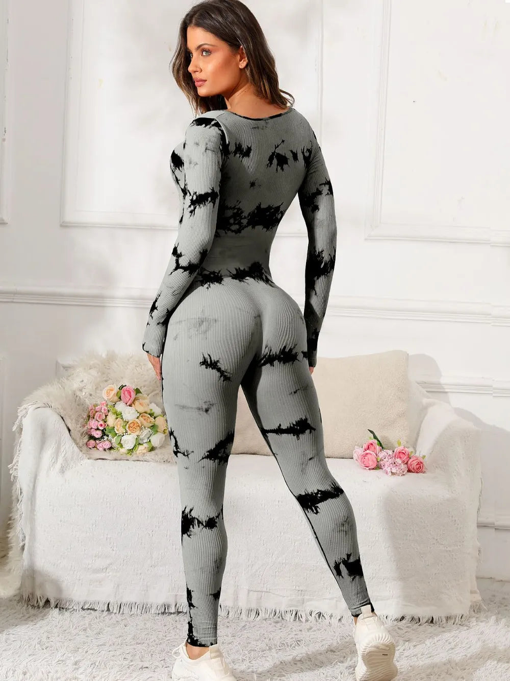 Scoop Neck Long Sleeve Active Jumpsuit - Godess beauty  #
