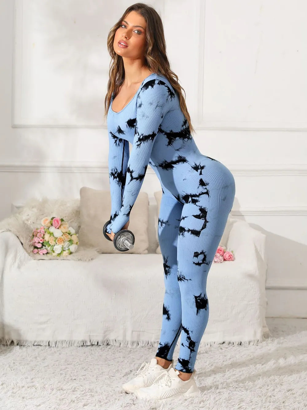 Scoop Neck Long Sleeve Active Jumpsuit - Godess beauty  #