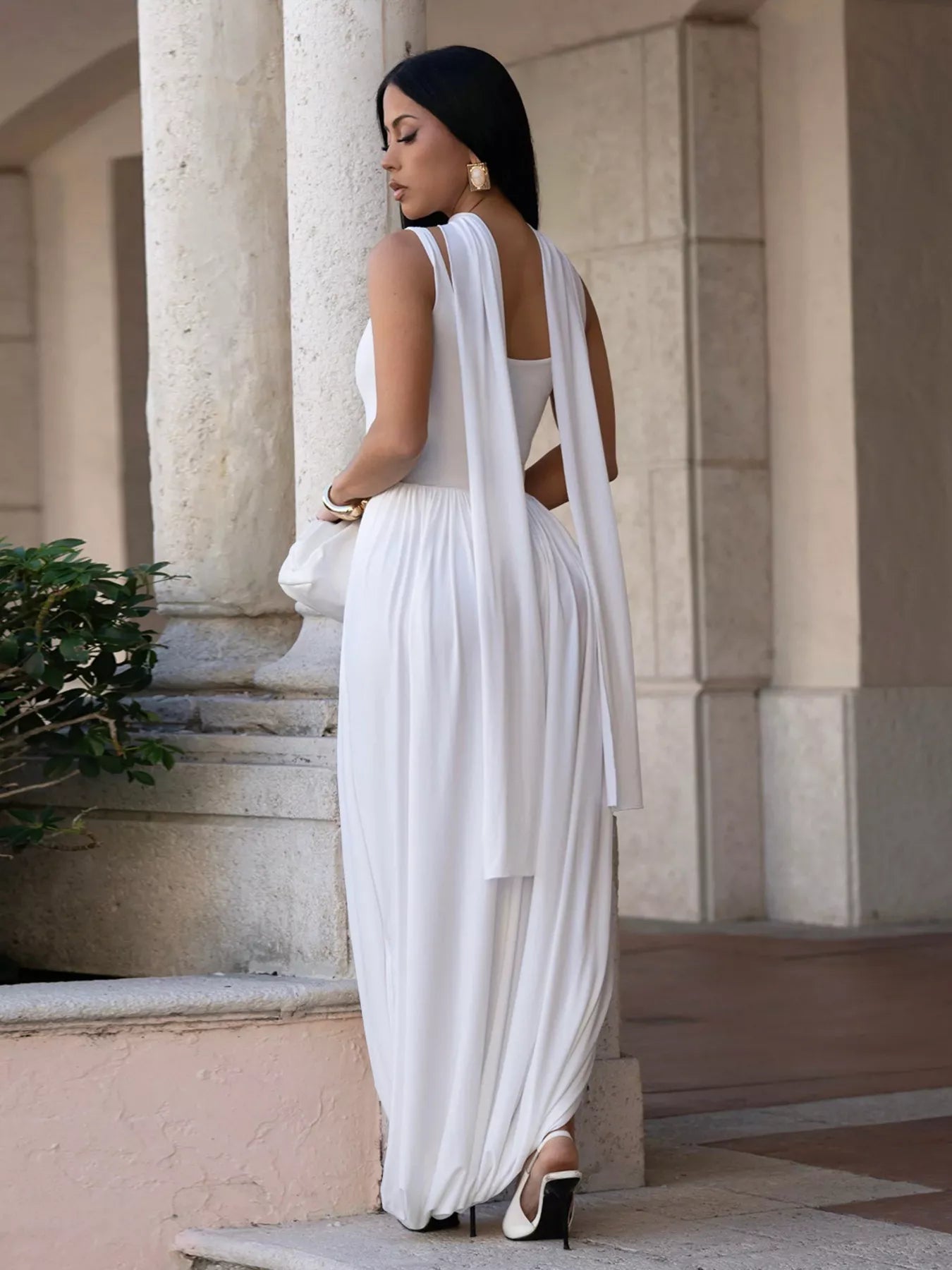 Scoop Neck Slit Maxi Dress - Godess beauty  #
