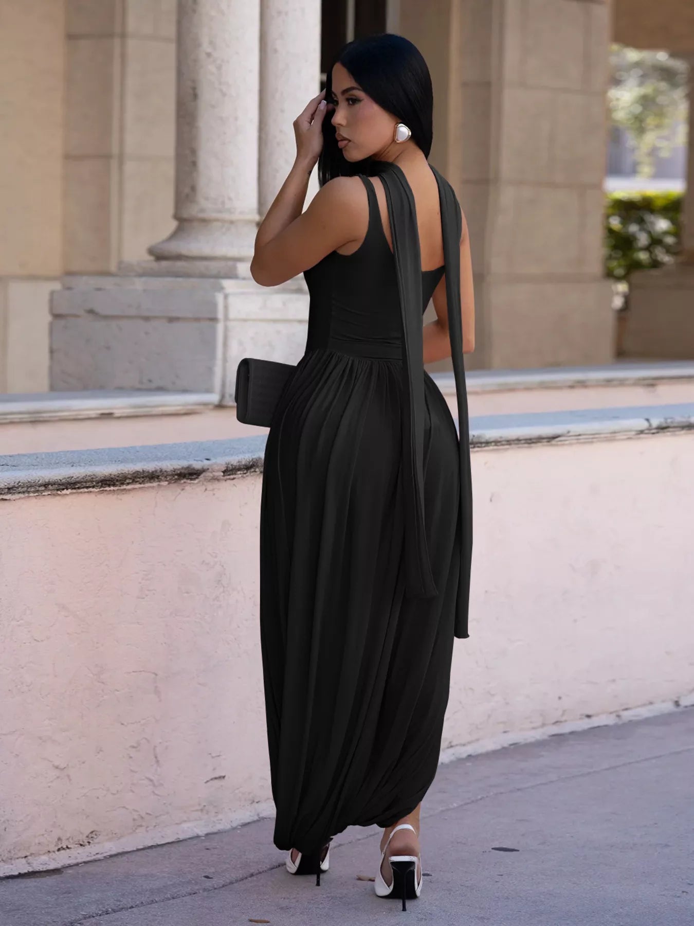 Scoop Neck Slit Maxi Dress - Godess beauty  #