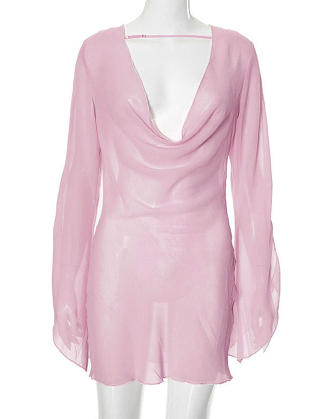 Sheer chiffon plunge mini dress - Godess beauty  #