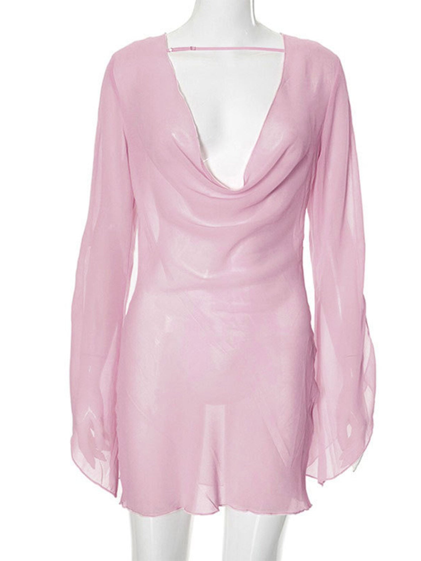 Sheer chiffon plunge mini dress - Godess beauty  #