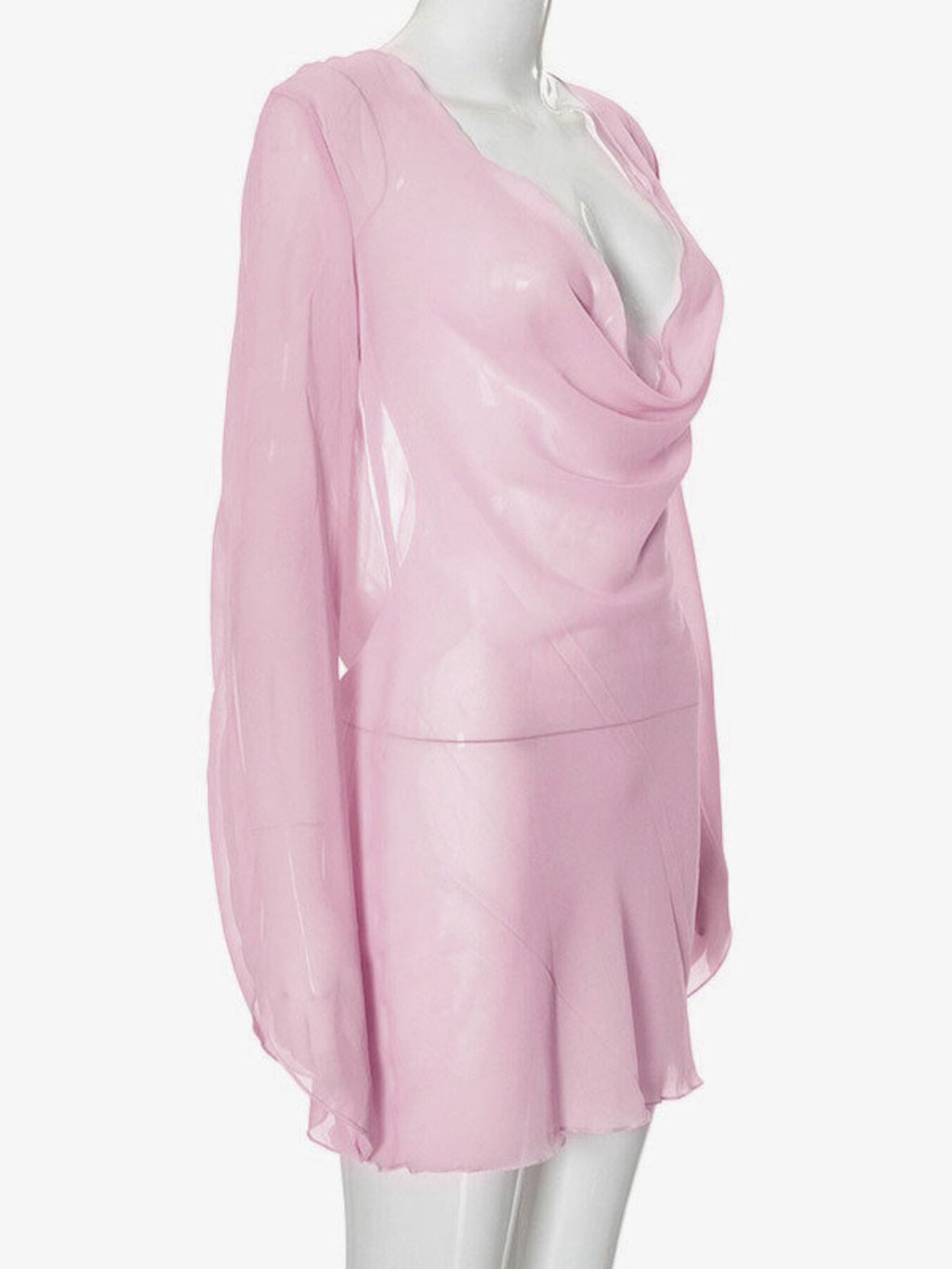 Sheer chiffon plunge mini dress - Godess beauty  #