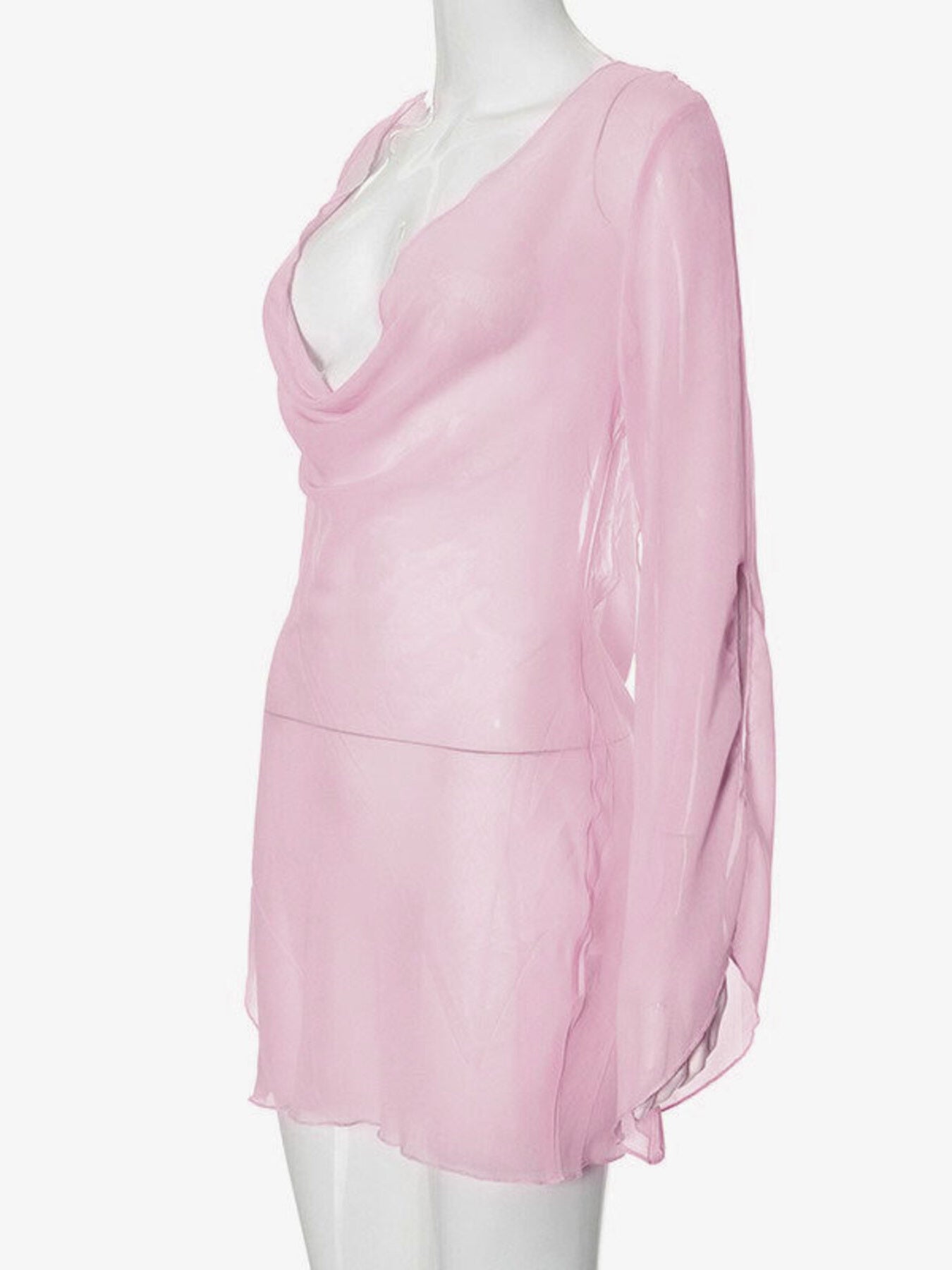 Sheer chiffon plunge mini dress - Godess beauty  #