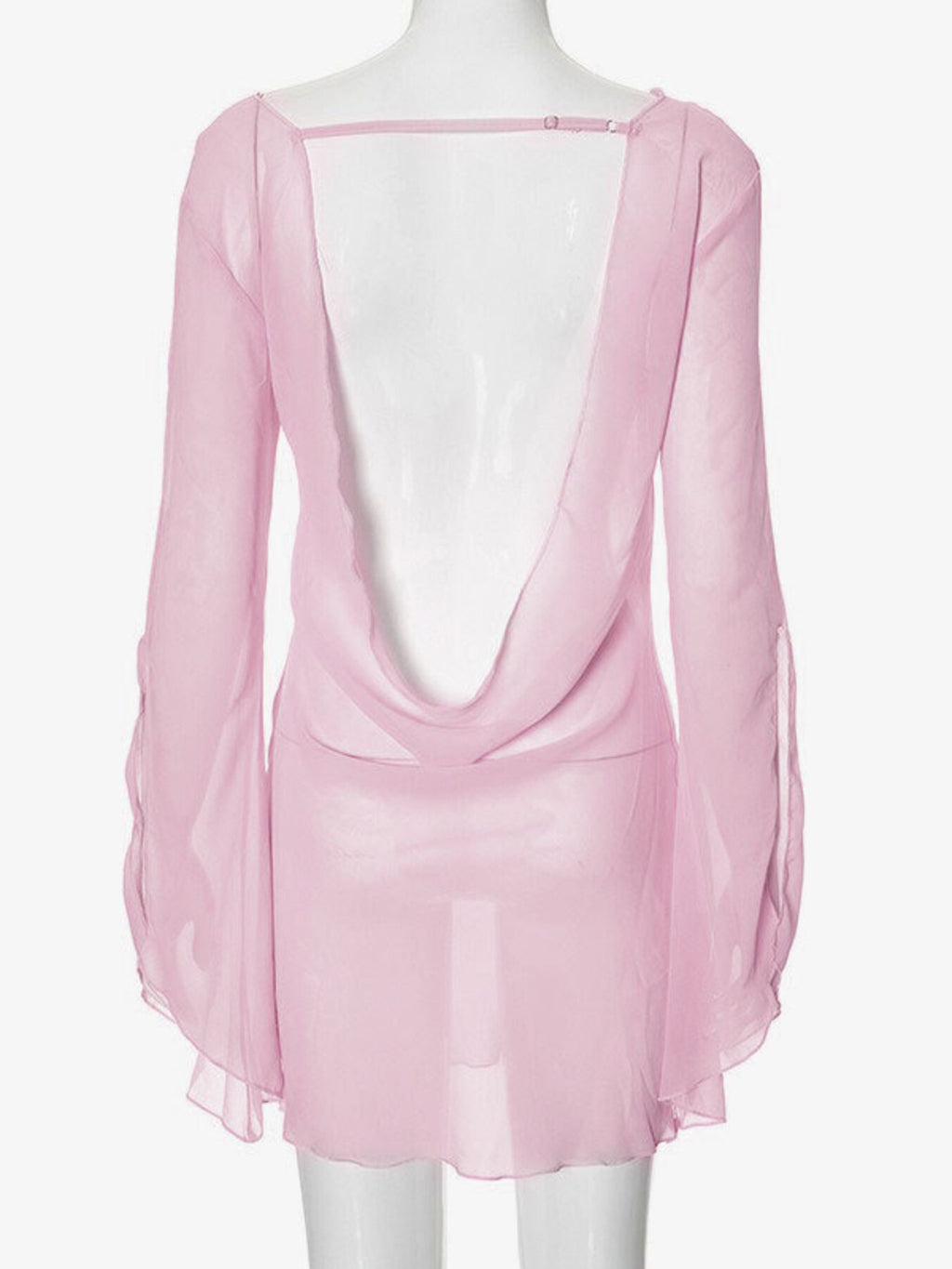 Sheer chiffon plunge mini dress - Godess beauty  #