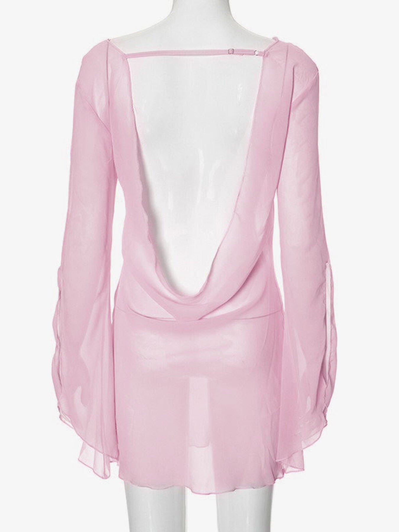 Sheer chiffon plunge mini dress - Godess beauty  #