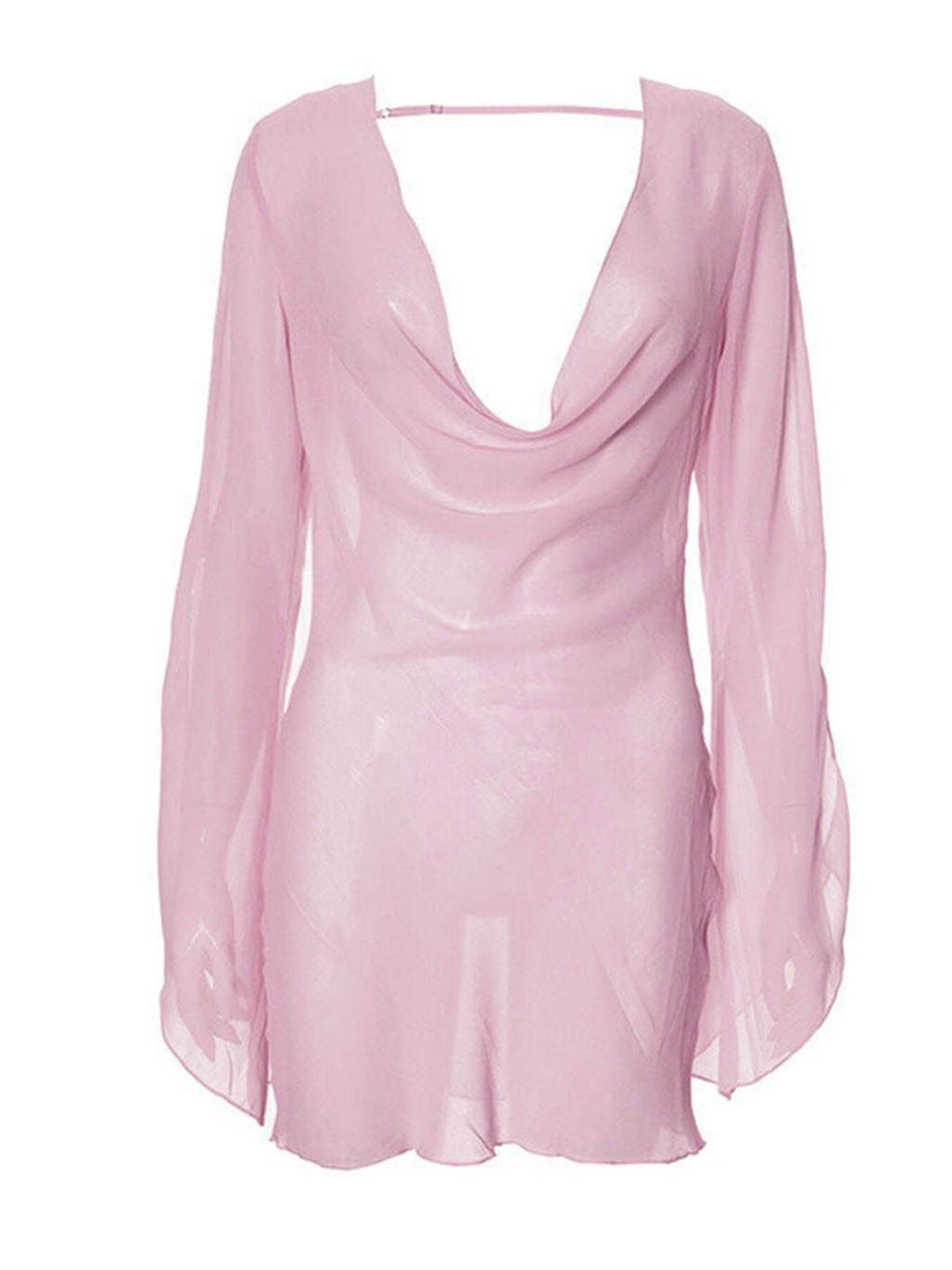 Sheer chiffon plunge mini dress - Godess beauty  #