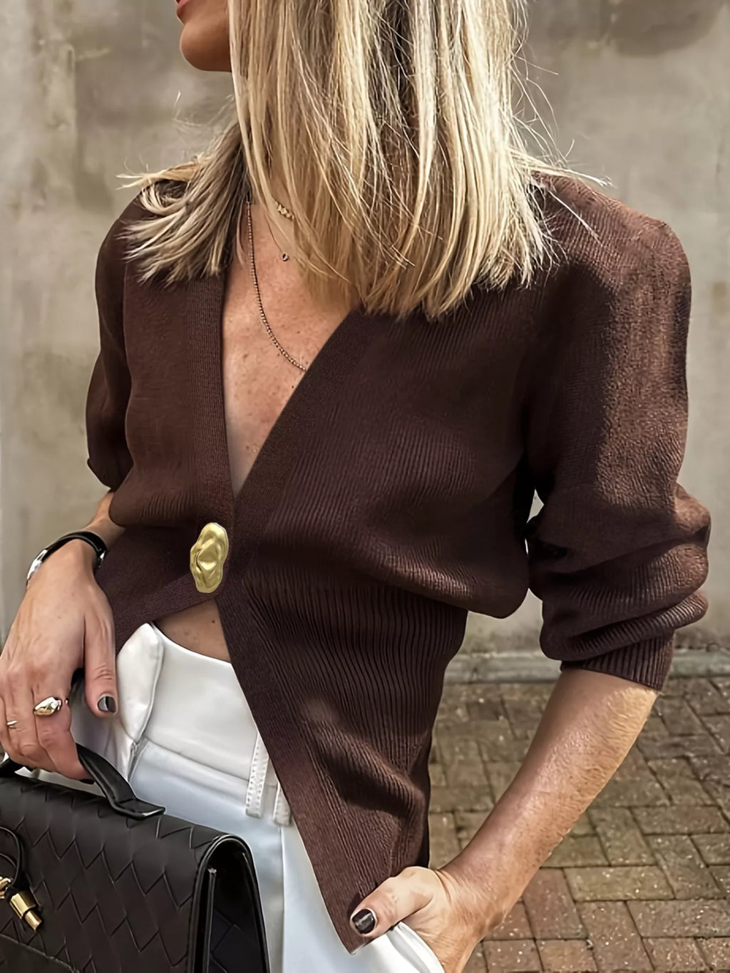 Single-Button Fitted Cardigan - Godess Beauty  #