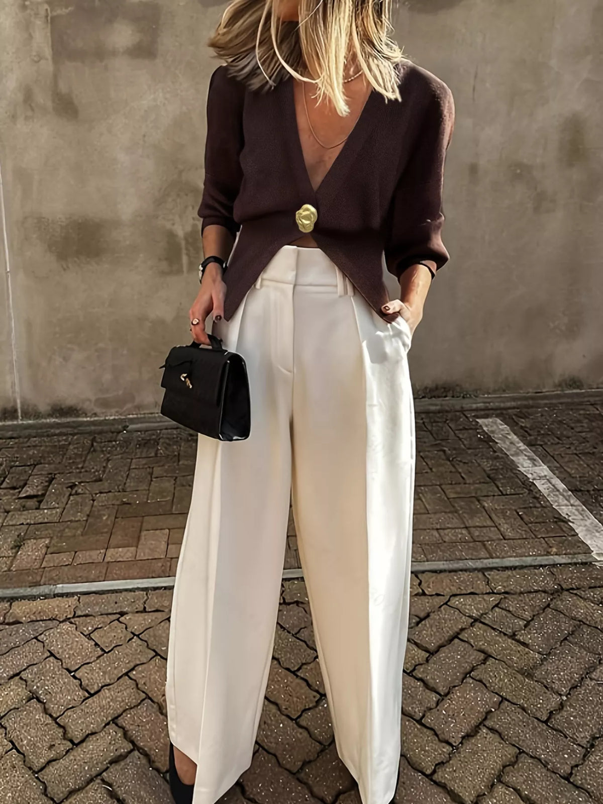 Single-Button Fitted Cardigan - Godess Beauty  #