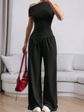 Single Shoulder Top and Pants Set - Godess beauty  #