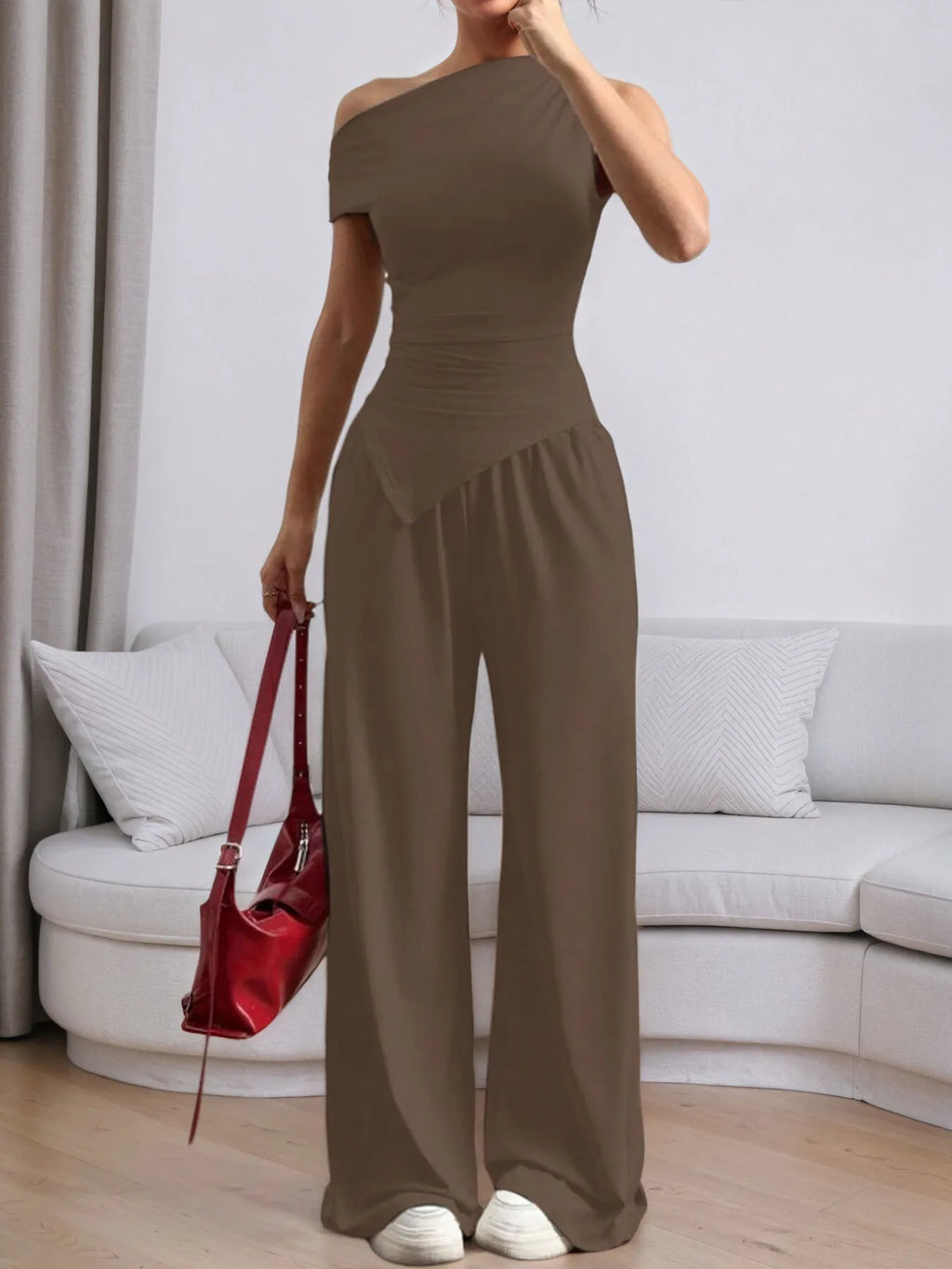 Single Shoulder Top and Pants Set - Godess beauty  #