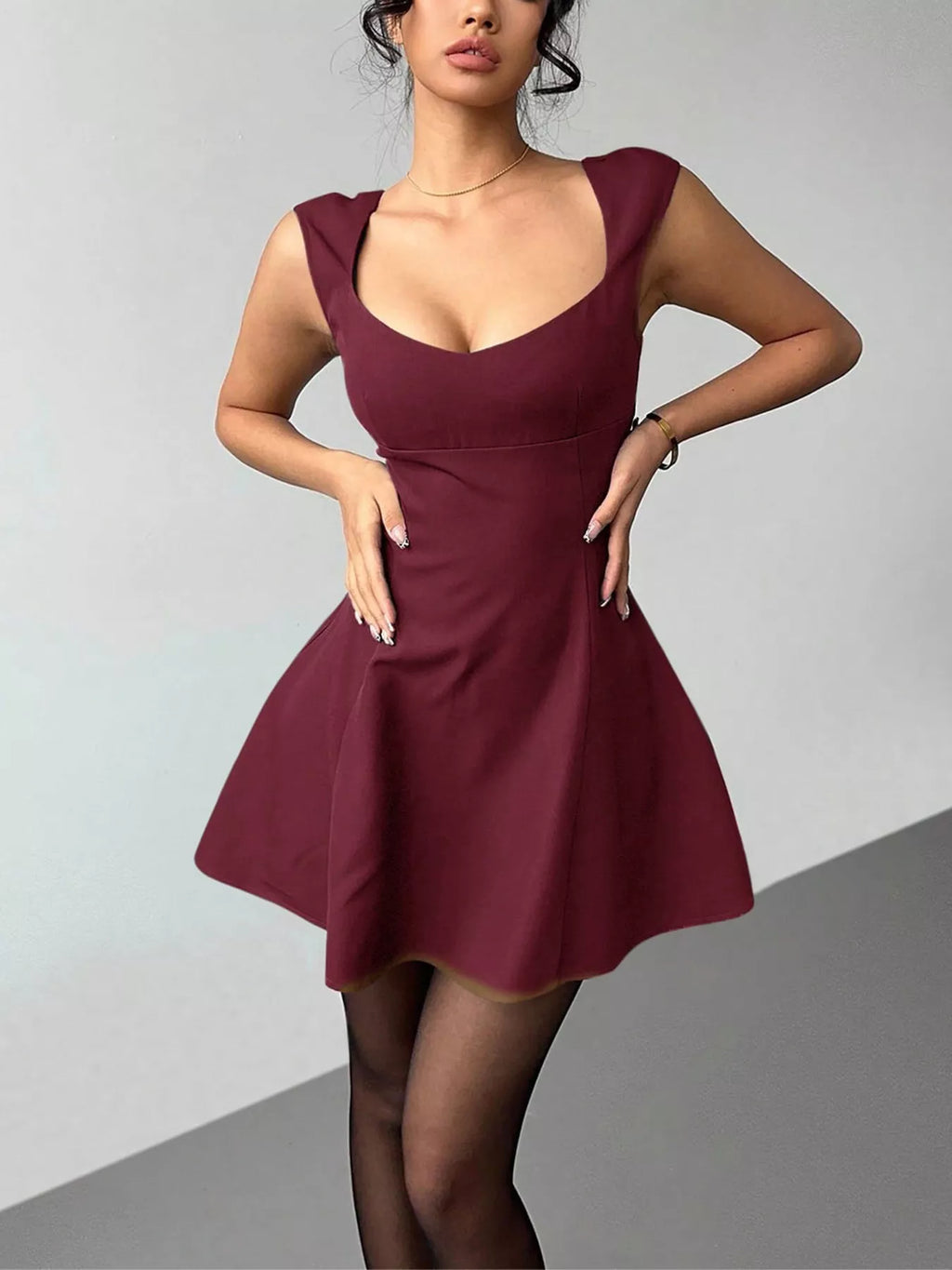 Sleeveless A-Line Mini Dress - Godess beauty  #