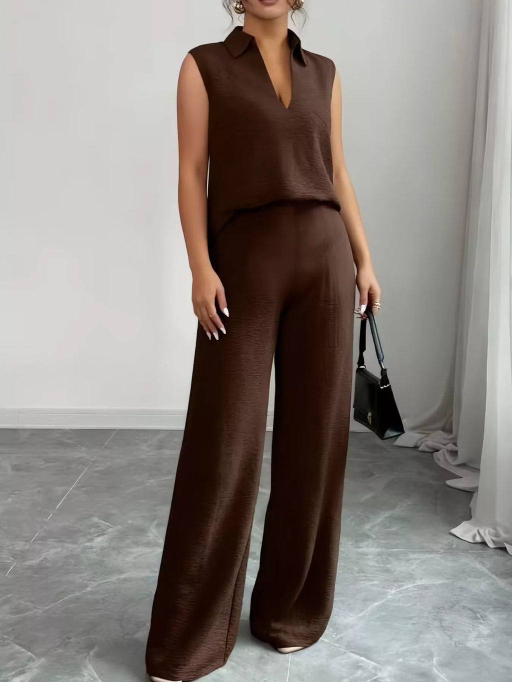 Sleeveless Top and Wide Leg Pants Set - Godess beauty  #
