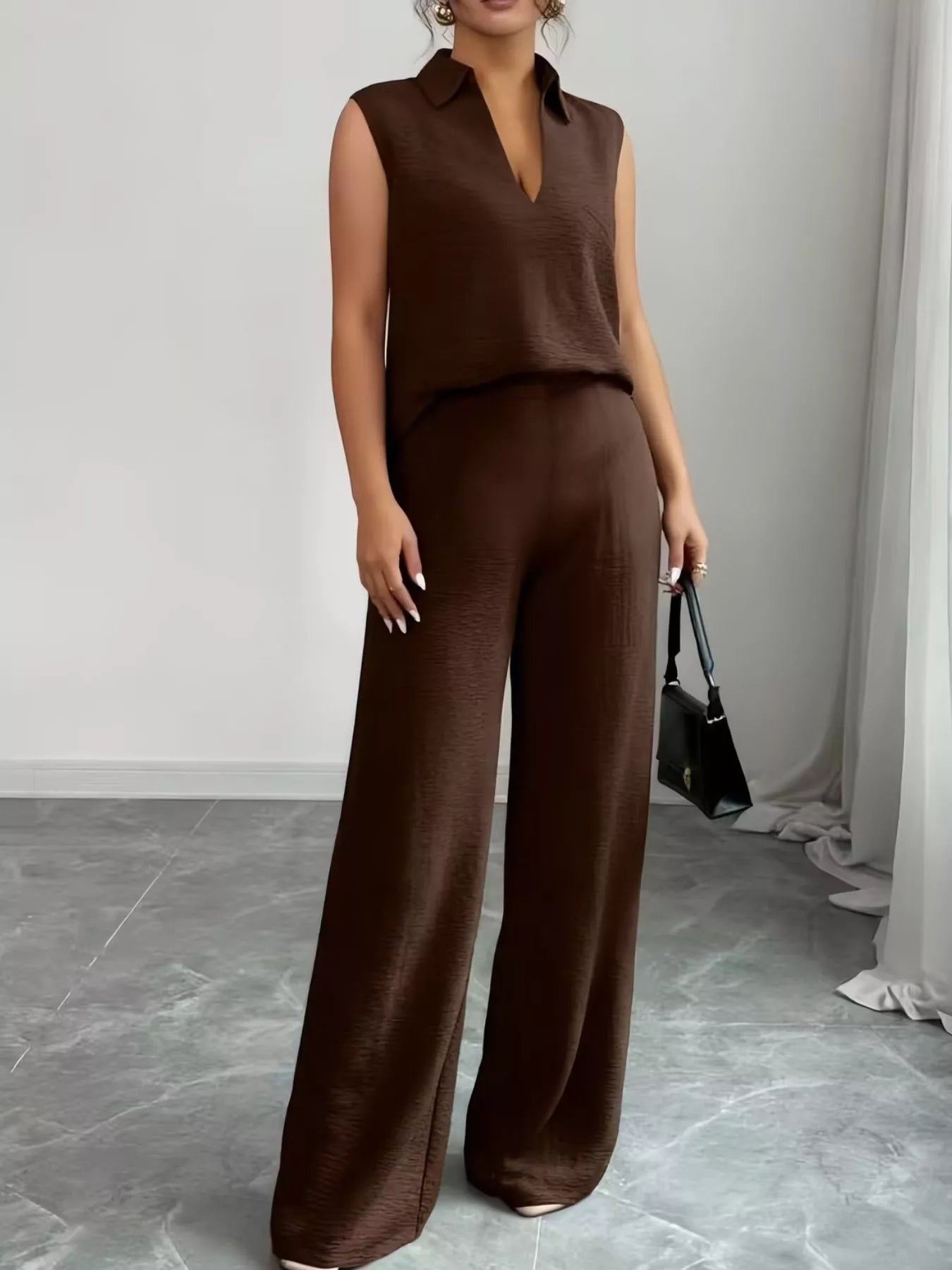 Sleeveless Top and Wide Leg Pants Set - Godess beauty  #
