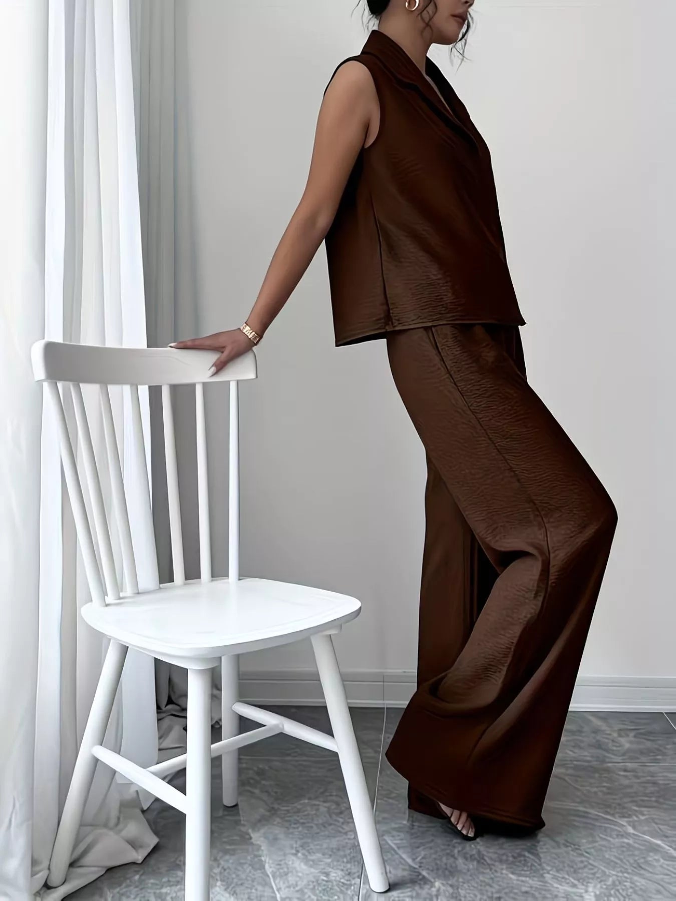 Sleeveless Top and Wide Leg Pants Set - Godess beauty  #