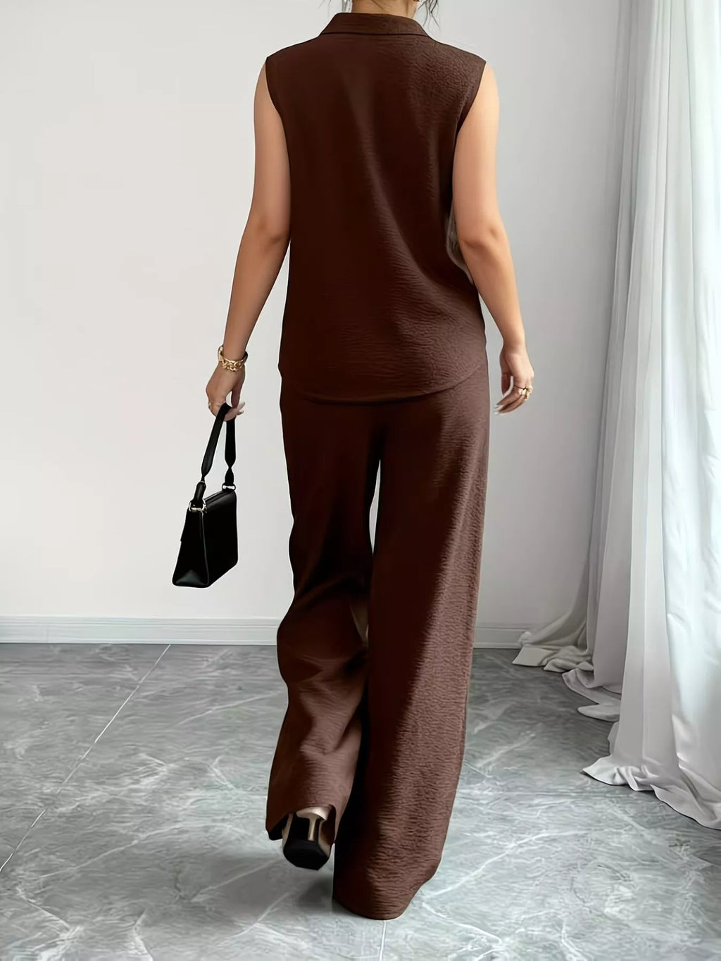 Sleeveless Top and Wide Leg Pants Set - Godess beauty  #
