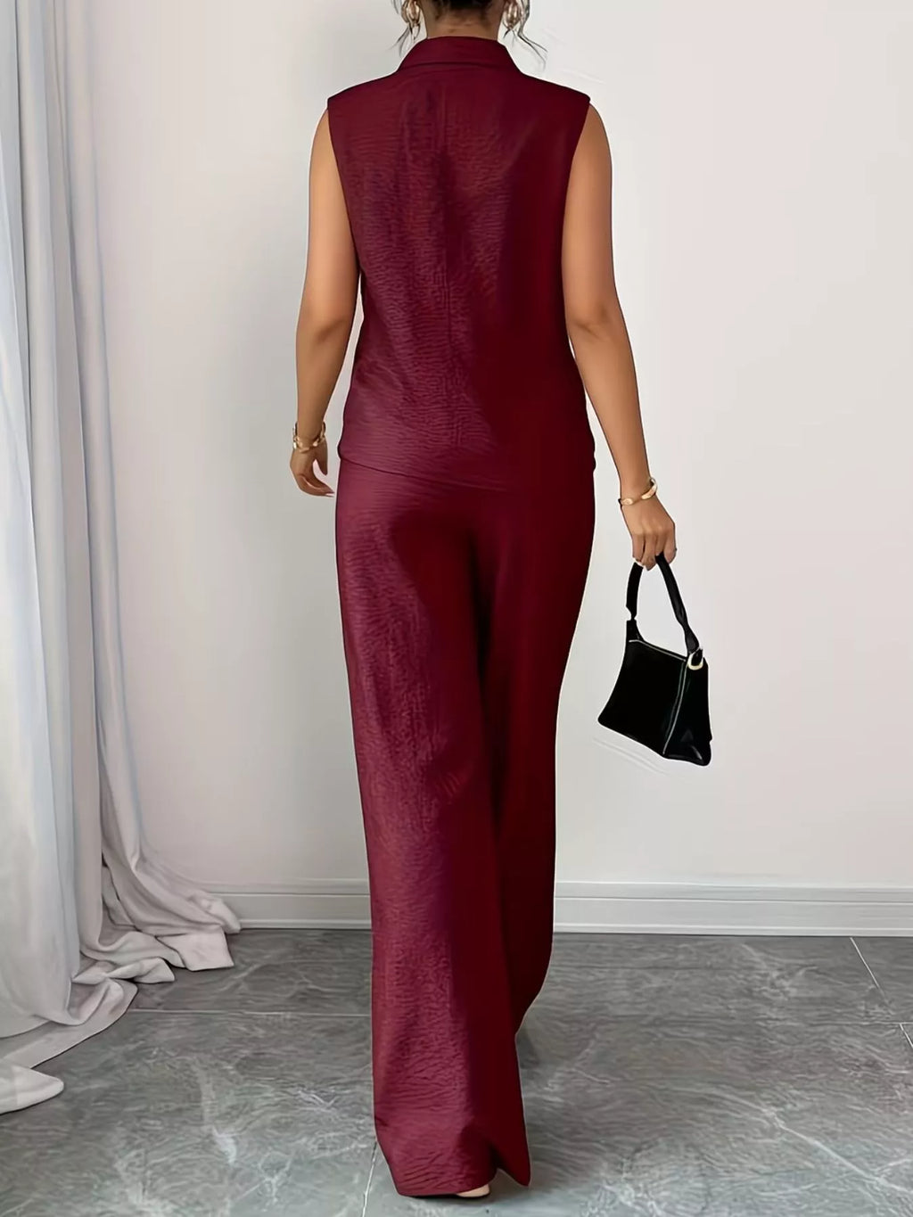 Sleeveless Top and Wide Leg Pants Set - Godess beauty  #