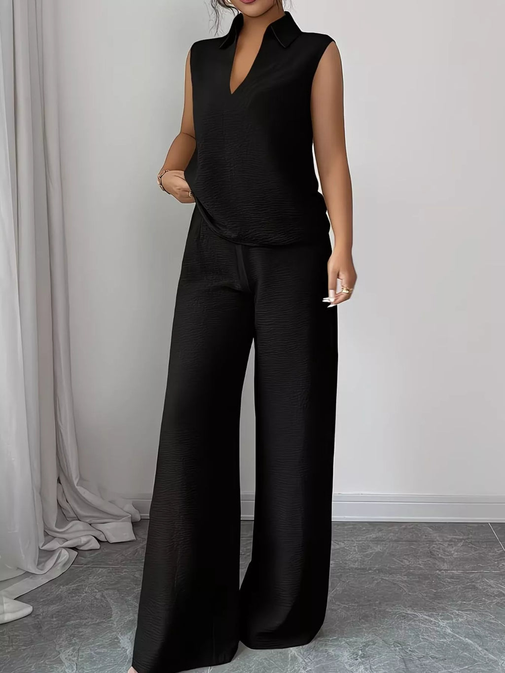 Sleeveless Top and Wide Leg Pants Set - Godess beauty  #