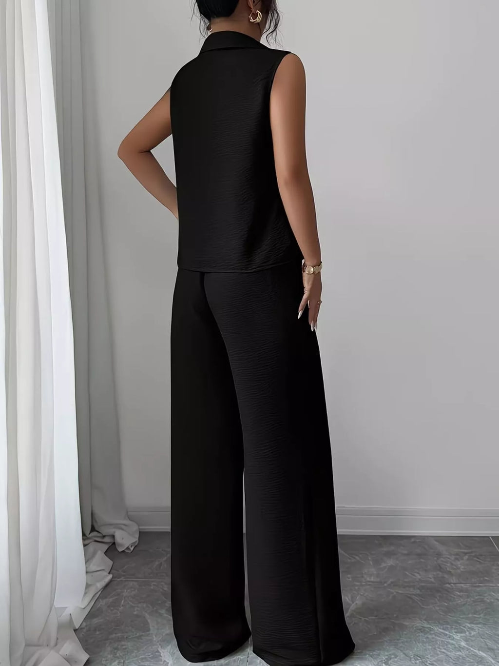 Sleeveless Top and Wide Leg Pants Set - Godess beauty  #