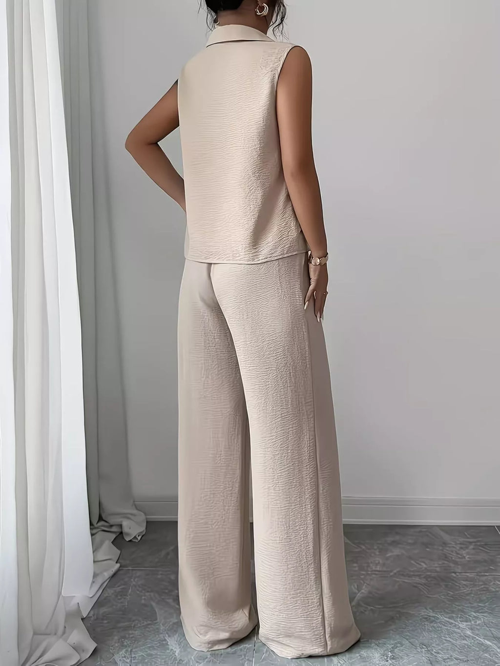 Sleeveless Top and Wide Leg Pants Set - Godess beauty  #