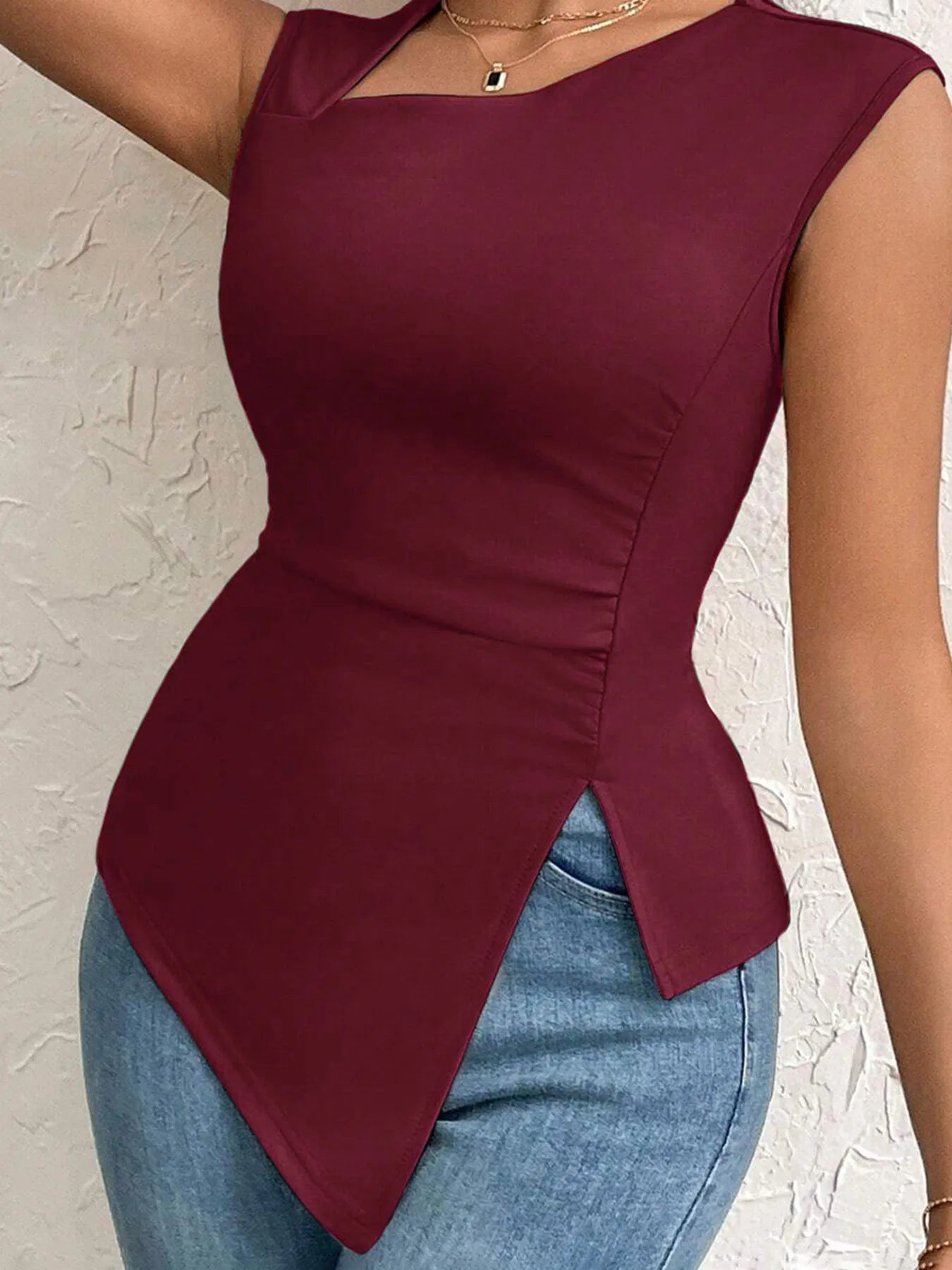 Slit Asymmetrical Tank Top - Godess beauty 