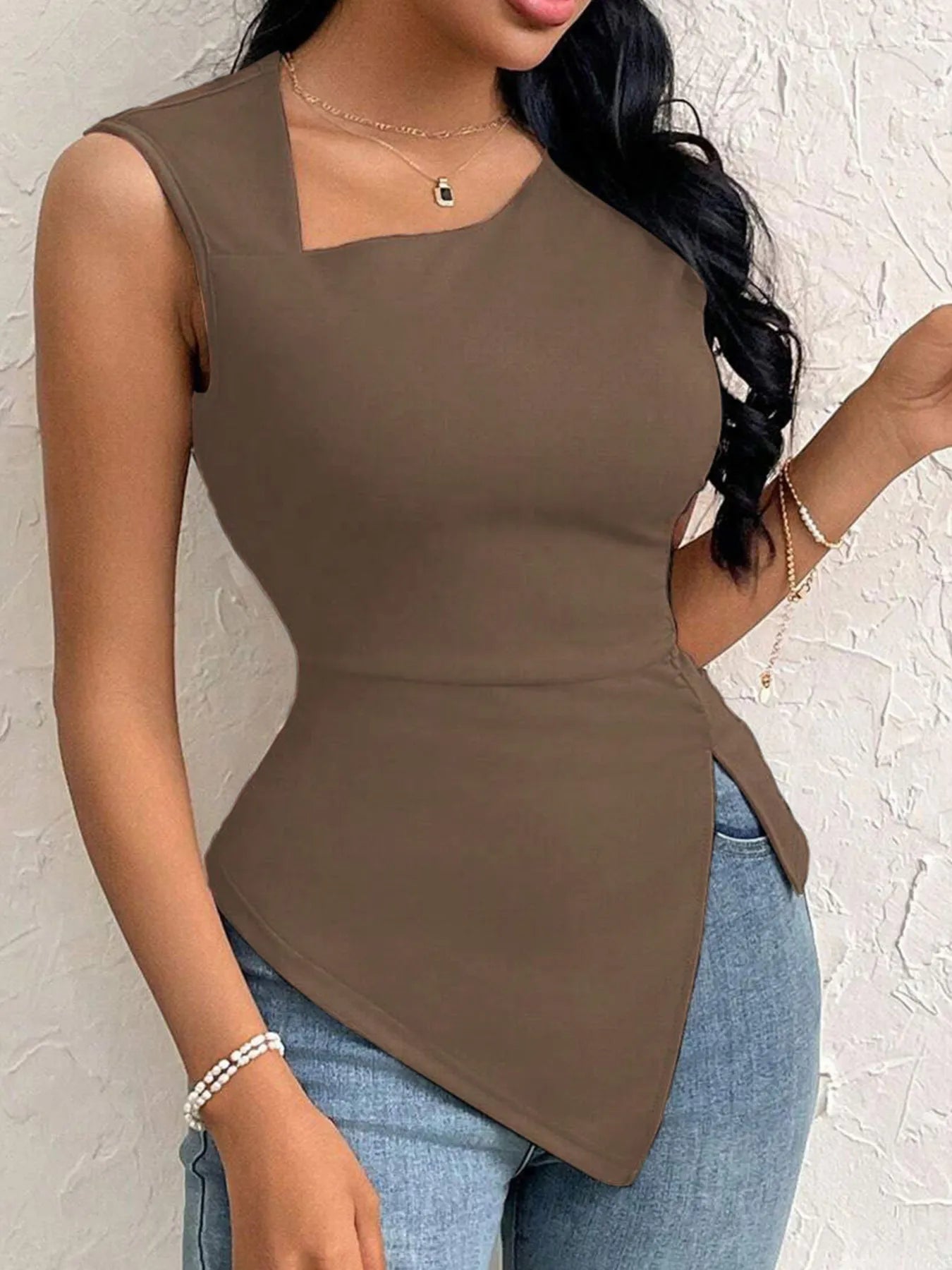 Slit Asymmetrical Tank Top - Godess beauty 