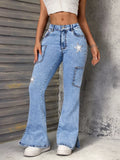 Slit Star Flare Leg Jeans - Godess beauty  #