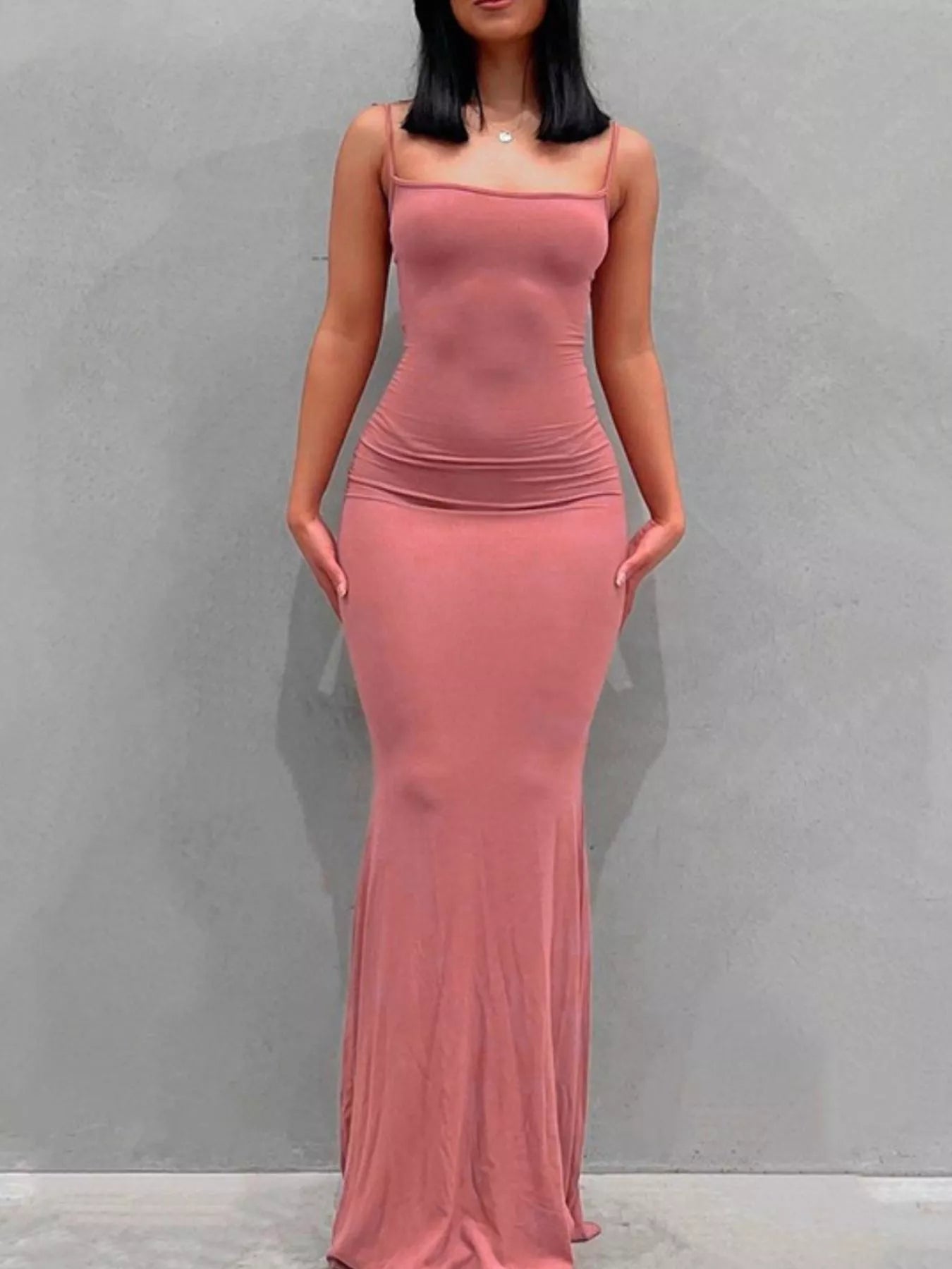 Spaghetti strap bodycon maxi dress - Godess beauty  #