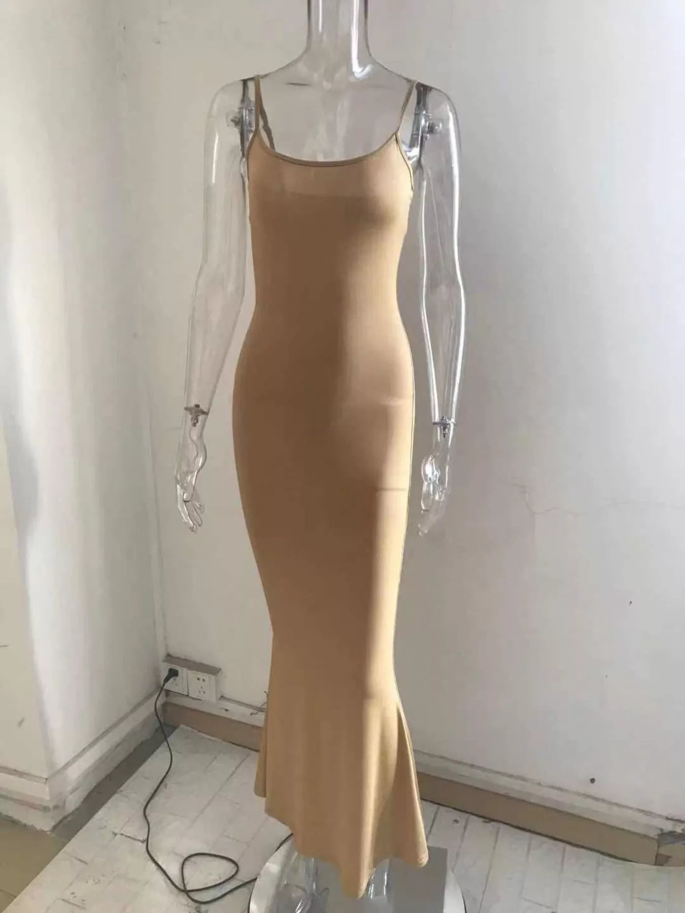Spaghetti strap bodycon maxi dress - Godess beauty  #