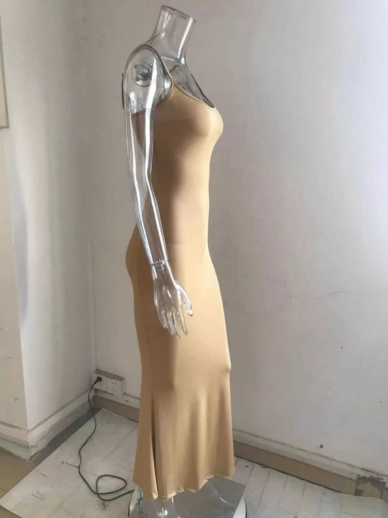 Spaghetti strap bodycon maxi dress - Godess beauty  #