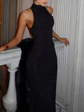 Sparkly sleeveless long sequin dress - Godess beauty  #