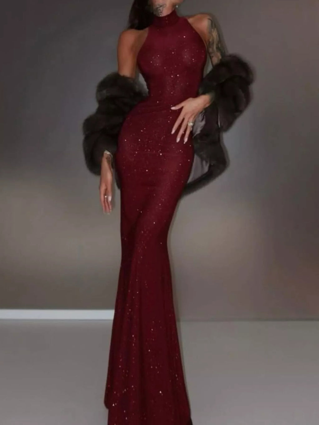 Sparkly sleeveless long sequin dress - Godess beauty  #