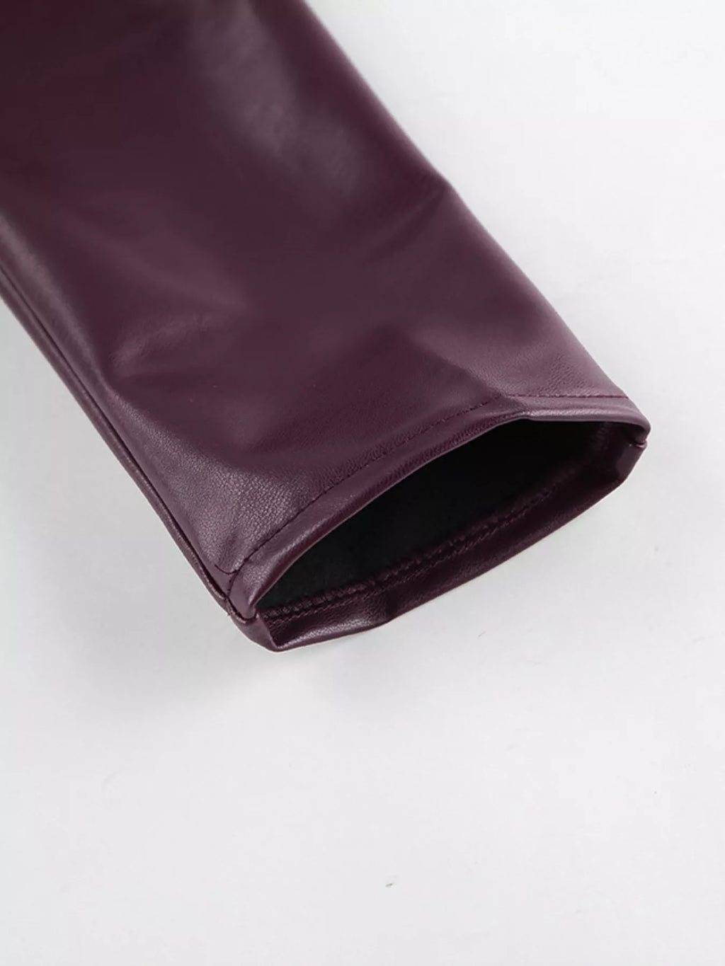 Stand Collar Belted Faux Leather Jacket - Godess Beauty  #