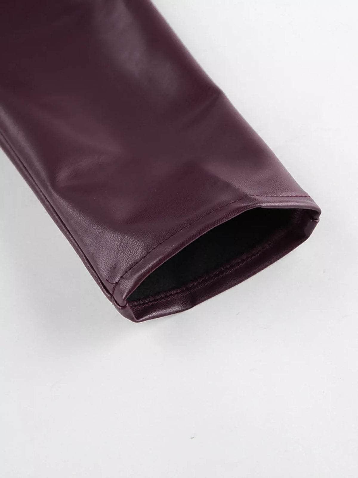 Stand Collar Belted Faux Leather Jacket - Godess Beauty  #