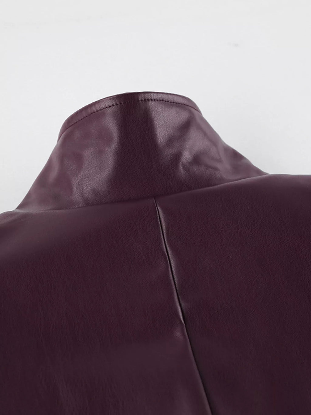 Stand Collar Belted Faux Leather Jacket - Godess Beauty  #