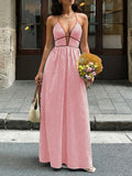 Striped halter neck maxi dress - Godess beauty  #