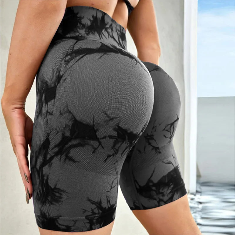 Tie-Dye High Waist Active Shorts - Godess beauty  #