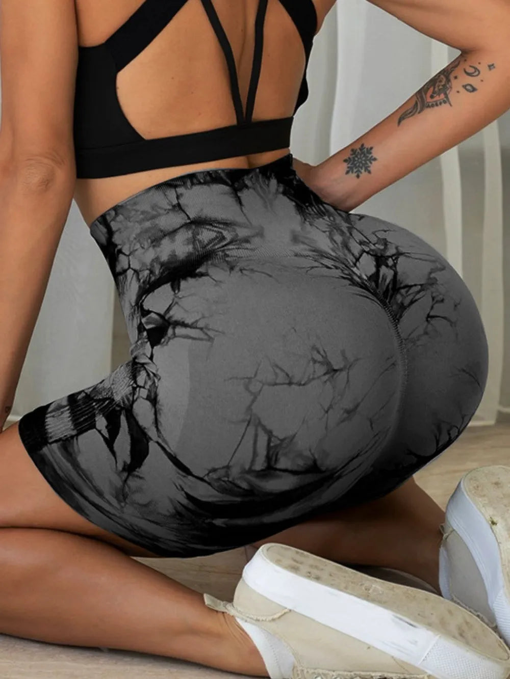 Tie-Dye High Waist Active Shorts - Godess beauty  #